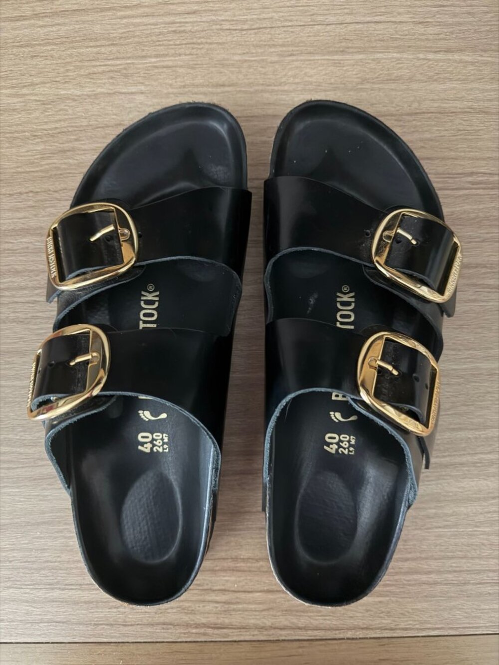 BIRKENSTOCK BIG BUCKLE HIGH SHINE BLACK LEATHER NARROW SZ 40 EU (US 9-9.5)